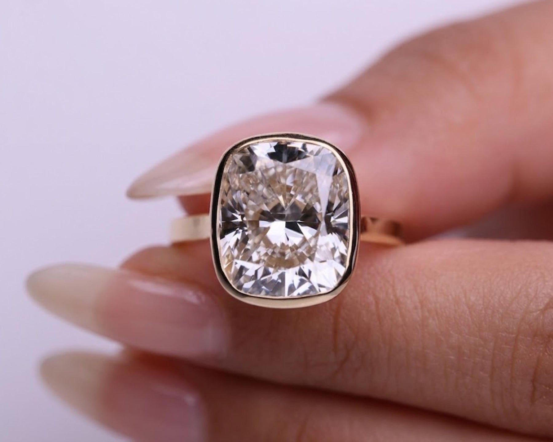 7 Carat Elongated Cushion F VS1 Lab Grown Diamond Bezel Set Ring / Delicate Engagement Ring / Elongated Diamond Art Deco Design