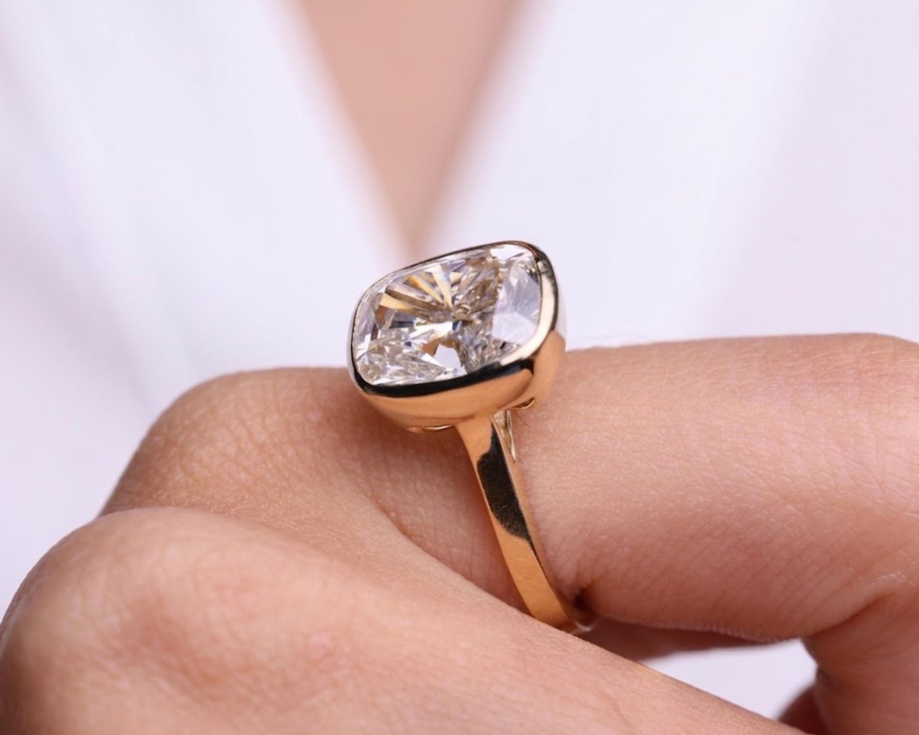 7 Carat Elongated Cushion F VS1 Lab Grown Diamond Bezel Set Ring / Delicate Engagement Ring / Elongated Diamond Art Deco Design