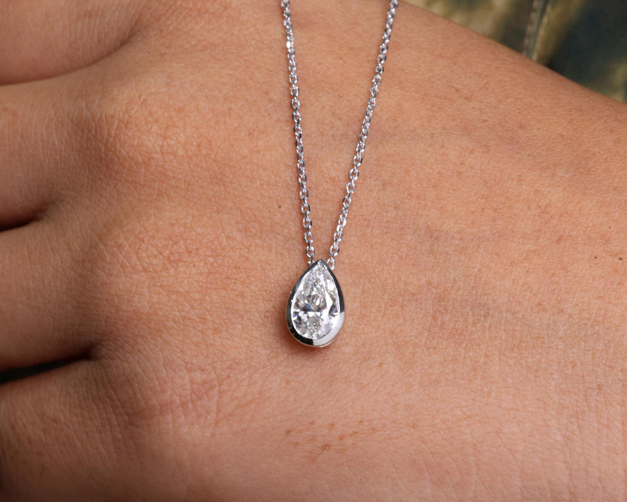 The Elara Pear-Shaped Lab-Grown Diamond Bezel Solitaire Pendant Necklace in 10K or 14K Solid Gold