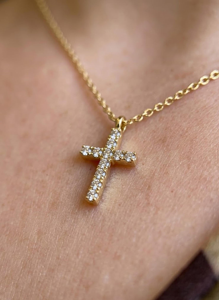 The Devotion Lab-Grown Diamond Cross Pendant Necklace in 10K or 14K Solid Gold