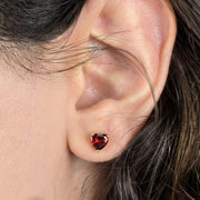 Heart Diamond Earrings for Women, 2 ct Red Garnet Stud Earrings, Anniversary Gifts, 925 Sterling Silver, Heart Shaped Earring