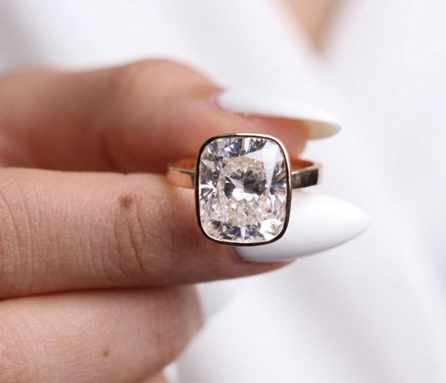 The Evangeline 7.08-Carat Elongated Cushion-Cut Lab-Grown Diamond Art Deco Bezel Engagement Ring in 10K or 14K Solid Gold
