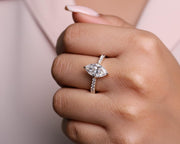 Marquise Diamond Engagement Ring Genuine Lab Grown Diamond Anniversary Ring Unique Proposal Ring for Her Silver Pave Setting Ring Gift .