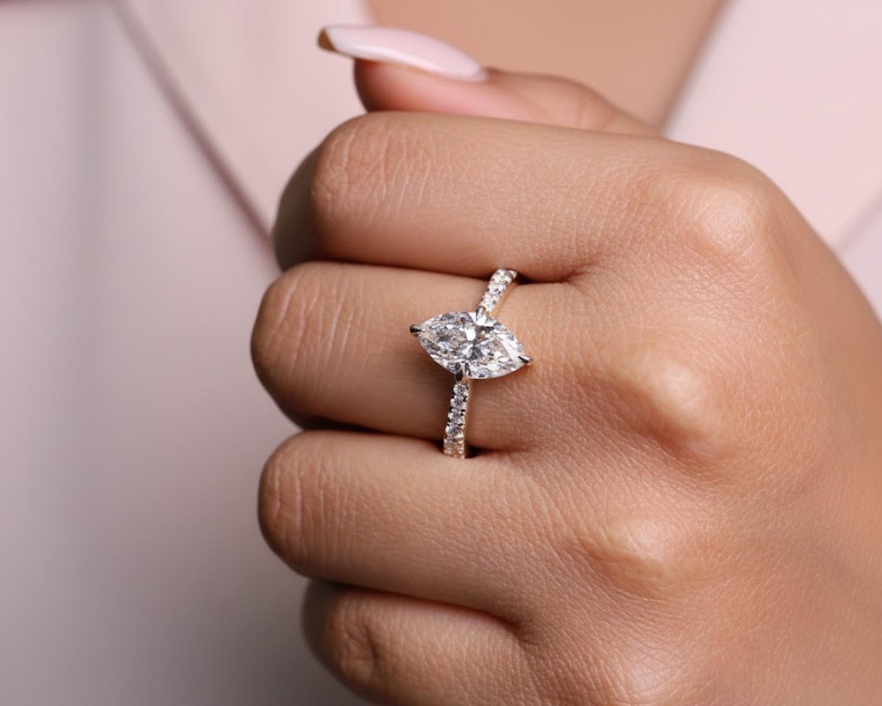 Marquise Diamond Engagement Ring Genuine Lab Grown Diamond Anniversary Ring Unique Proposal Ring for Her Silver Pave Setting Ring Gift .