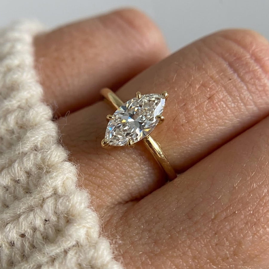 1.5 Carat IGI CERTIFIED F Color VS1 Clarity Marquise Cut Lab Grown Diamond Solitaire Engagement Ring 14k Yellow Gold