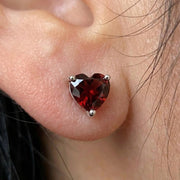 Heart Diamond Earrings for Women, 2 ct Red Garnet Stud Earrings, Anniversary Gifts, 925 Sterling Silver, Heart Shaped Earring