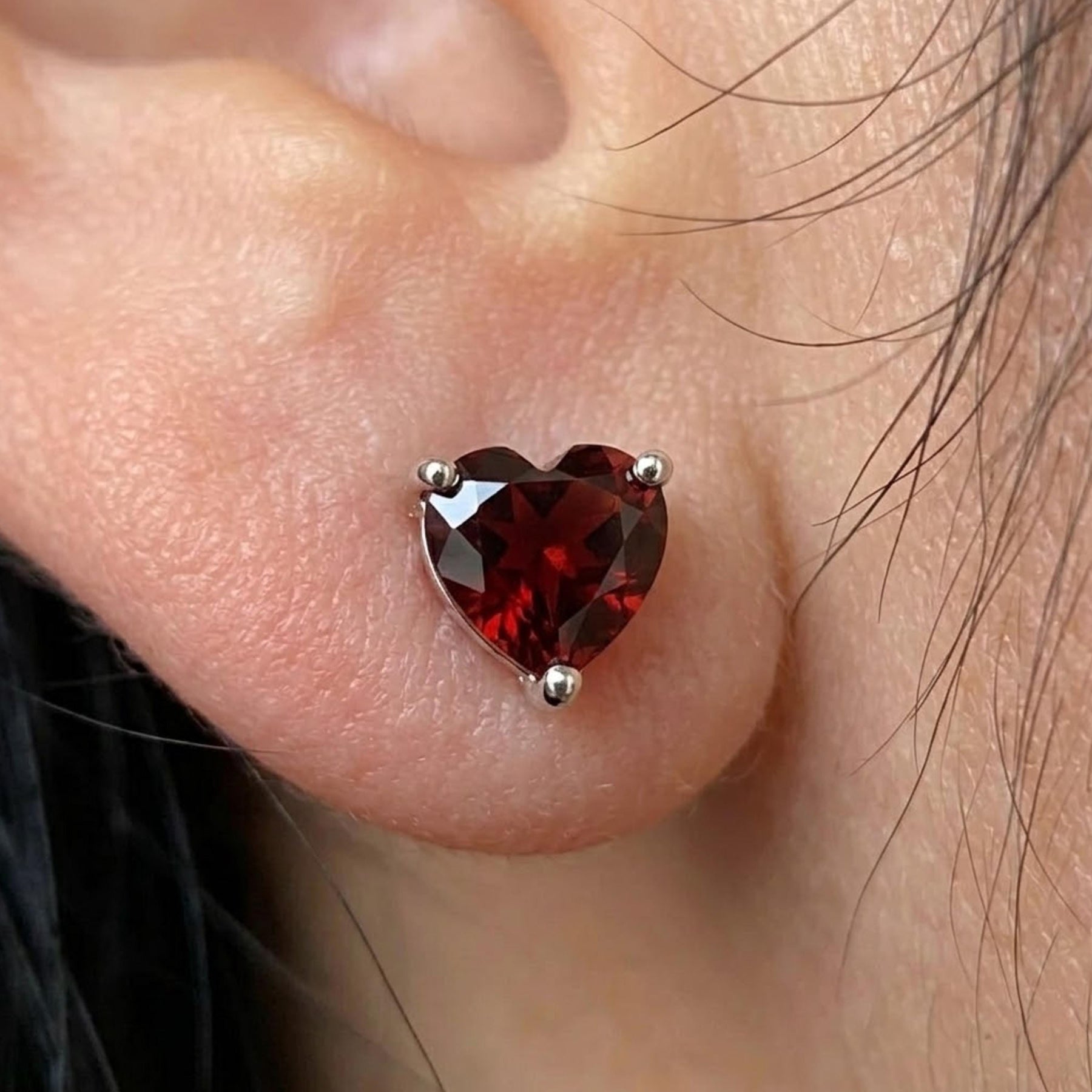 Heart Diamond Earrings for Women, 2 ct Red Garnet Stud Earrings, Anniversary Gifts, 925 Sterling Silver, Heart Shaped Earring