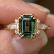 14K Solid Gold Emerald Ring with Diamond Accents, Minimal Fine Jewelry, Handcrafted Elegant Green Stone Ring for Everyday Luxury Wear