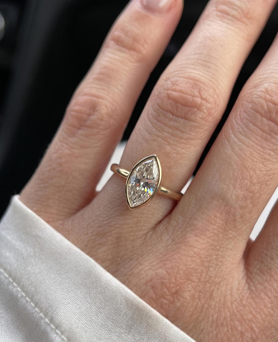 The Estelle 2-Carat Marquise-Cut Lab-Grown Diamond Bezel-Set Art Deco Engagement Ring in 10K or 14K Solid Gold