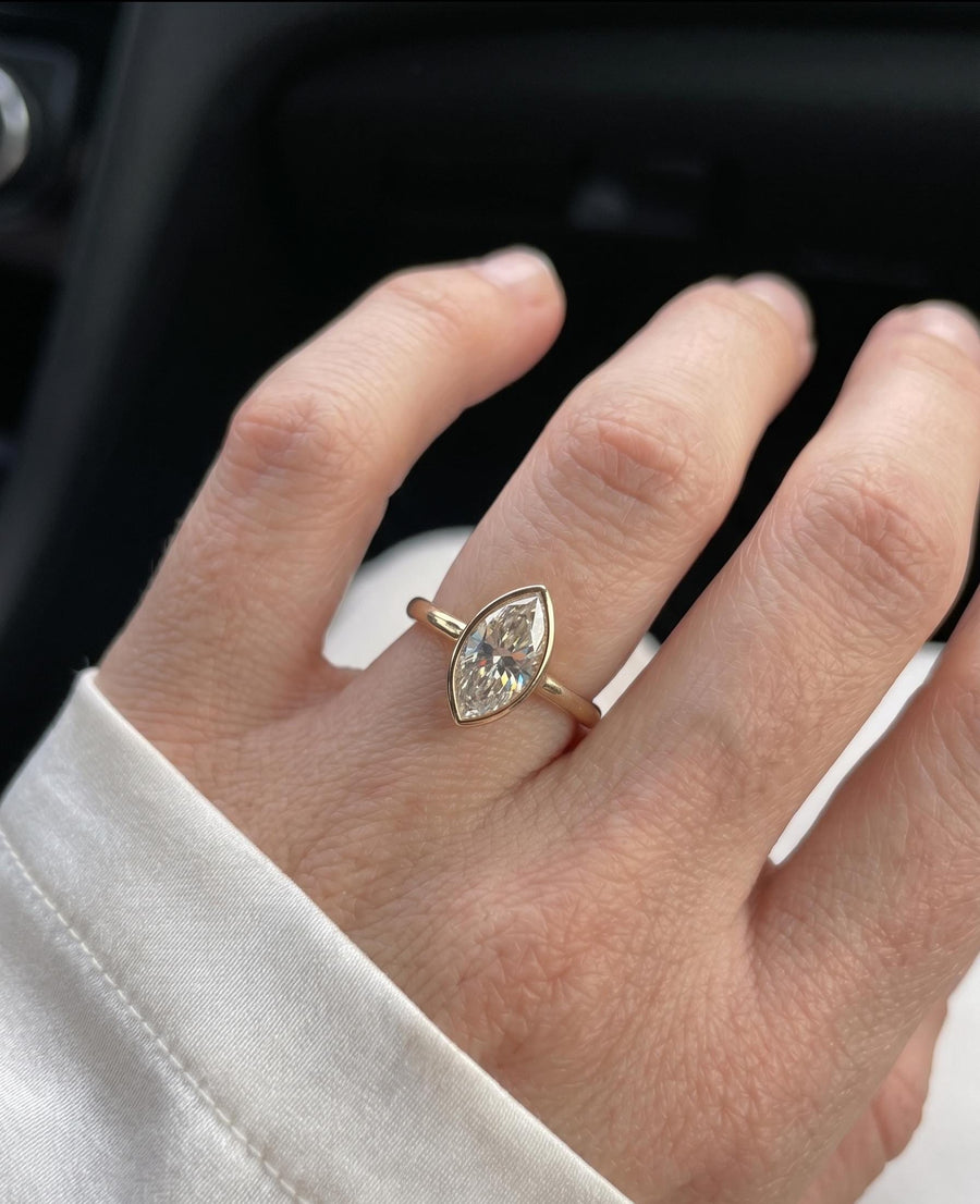 The Estelle 2-Carat Marquise-Cut Lab-Grown Diamond Bezel-Set Art Deco Engagement Ring in 10K or 14K Solid Gold