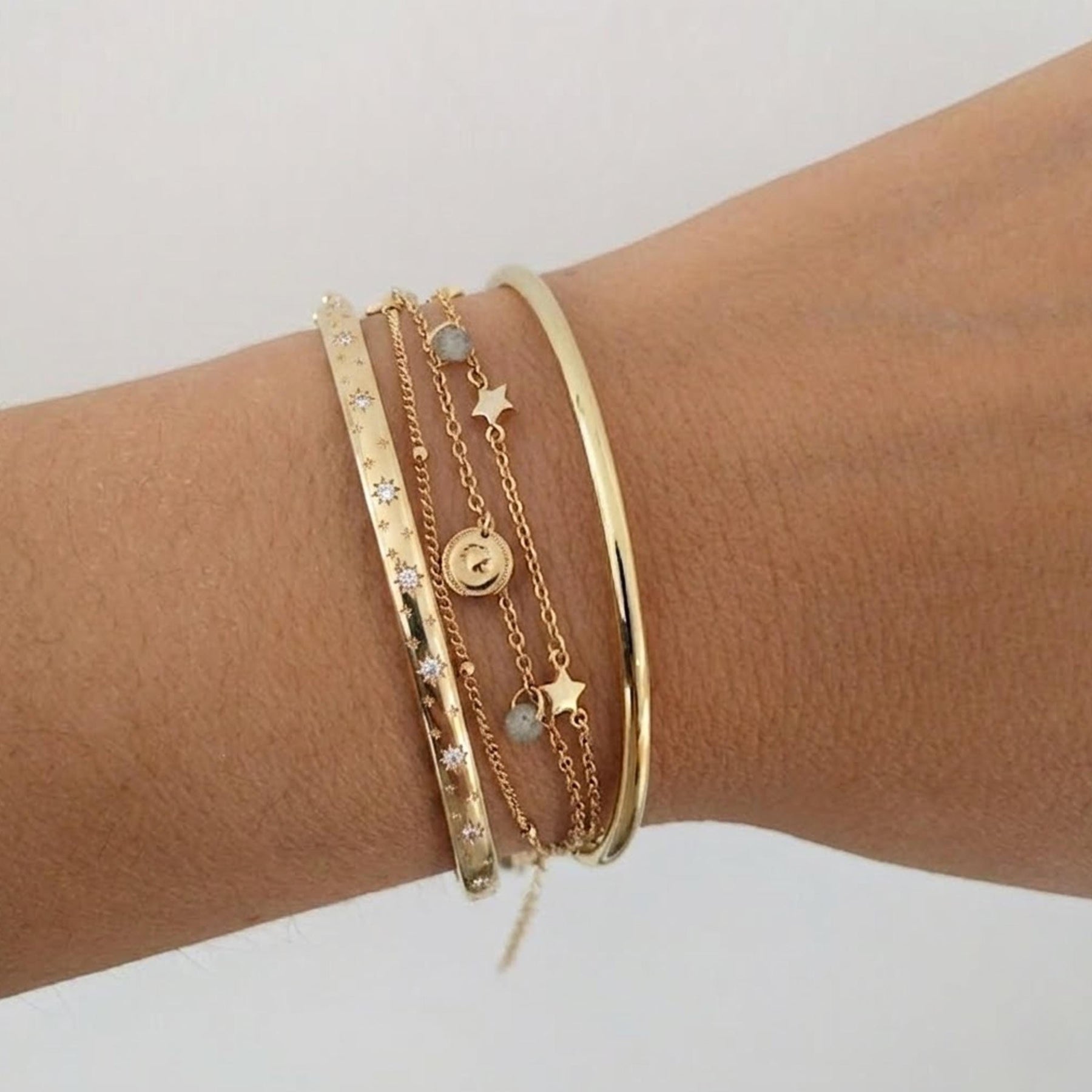 Starburst Bangle, Layering Diamond 14K Gold Starburst Bracelet, Real Gold Dome Bracelet Bangle, Stacking Bracelet, Gift for Mom