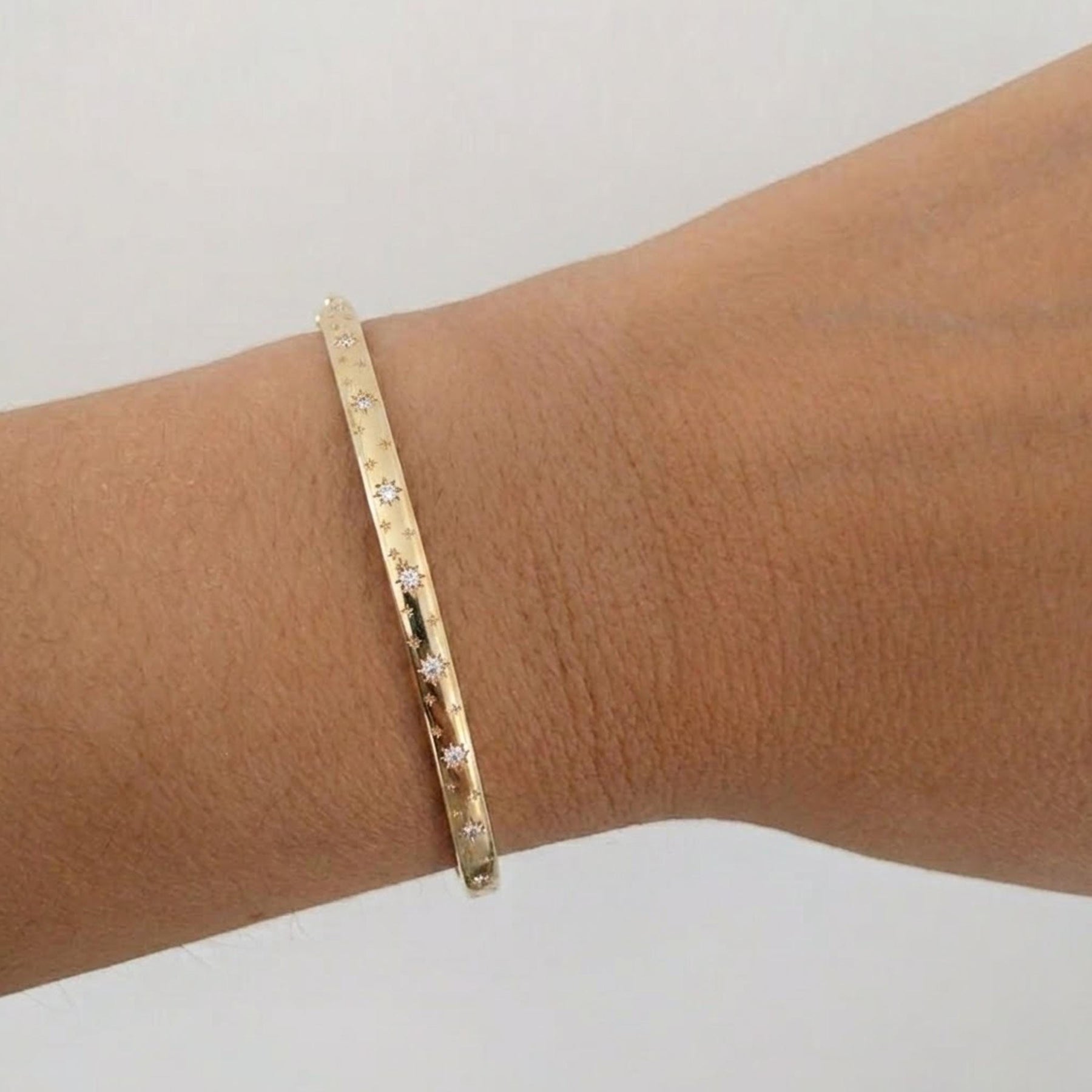 Starburst Bangle, Layering Diamond 14K Gold Starburst Bracelet, Real Gold Dome Bracelet Bangle, Stacking Bracelet, Gift for Mom