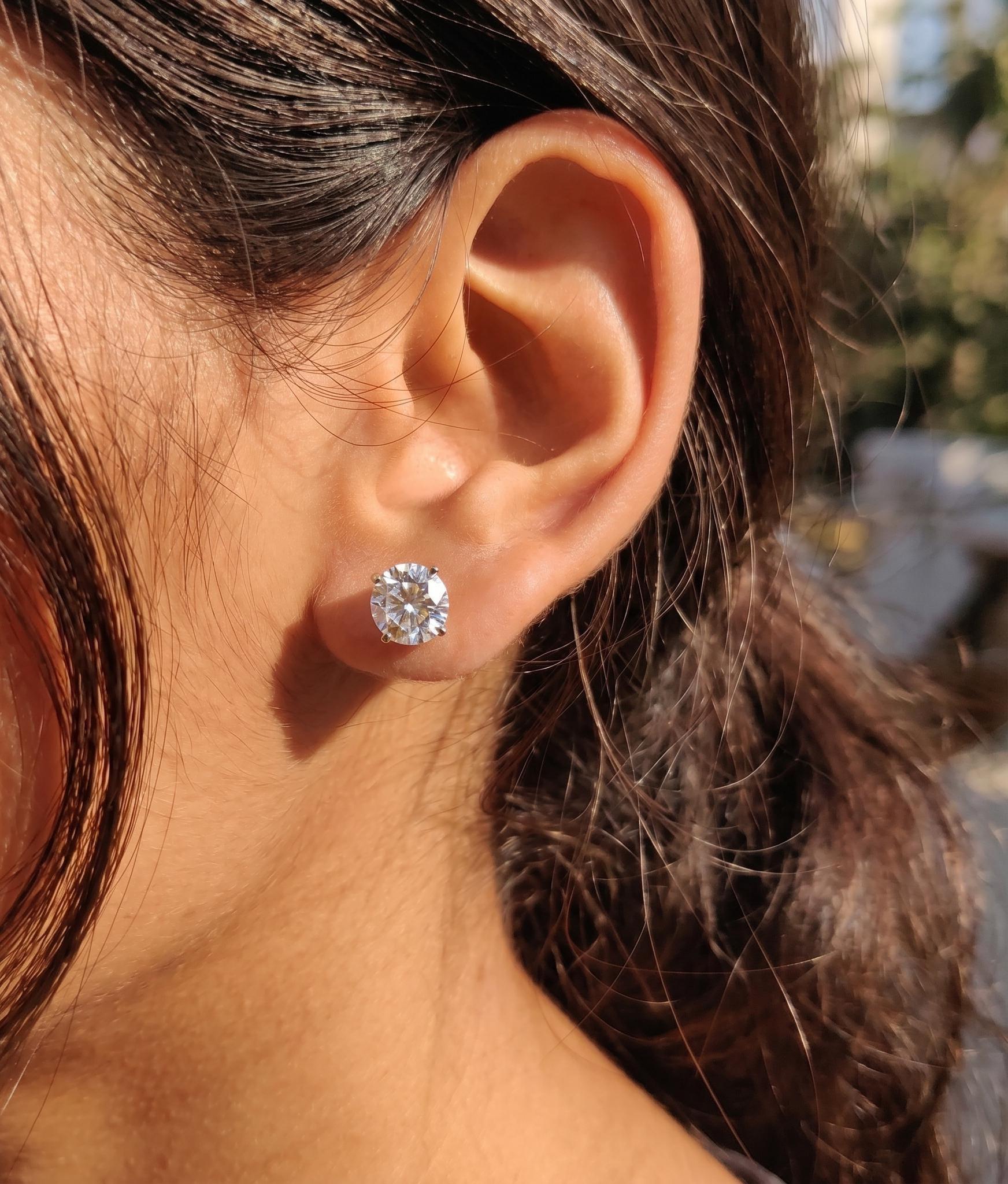 Round Diamond Earrings, Lab Grown Diamond Stud Earrings, Solitare Studs 14K Gold Earrings, Statement Earrings, Wedding Earrings Gift For Her