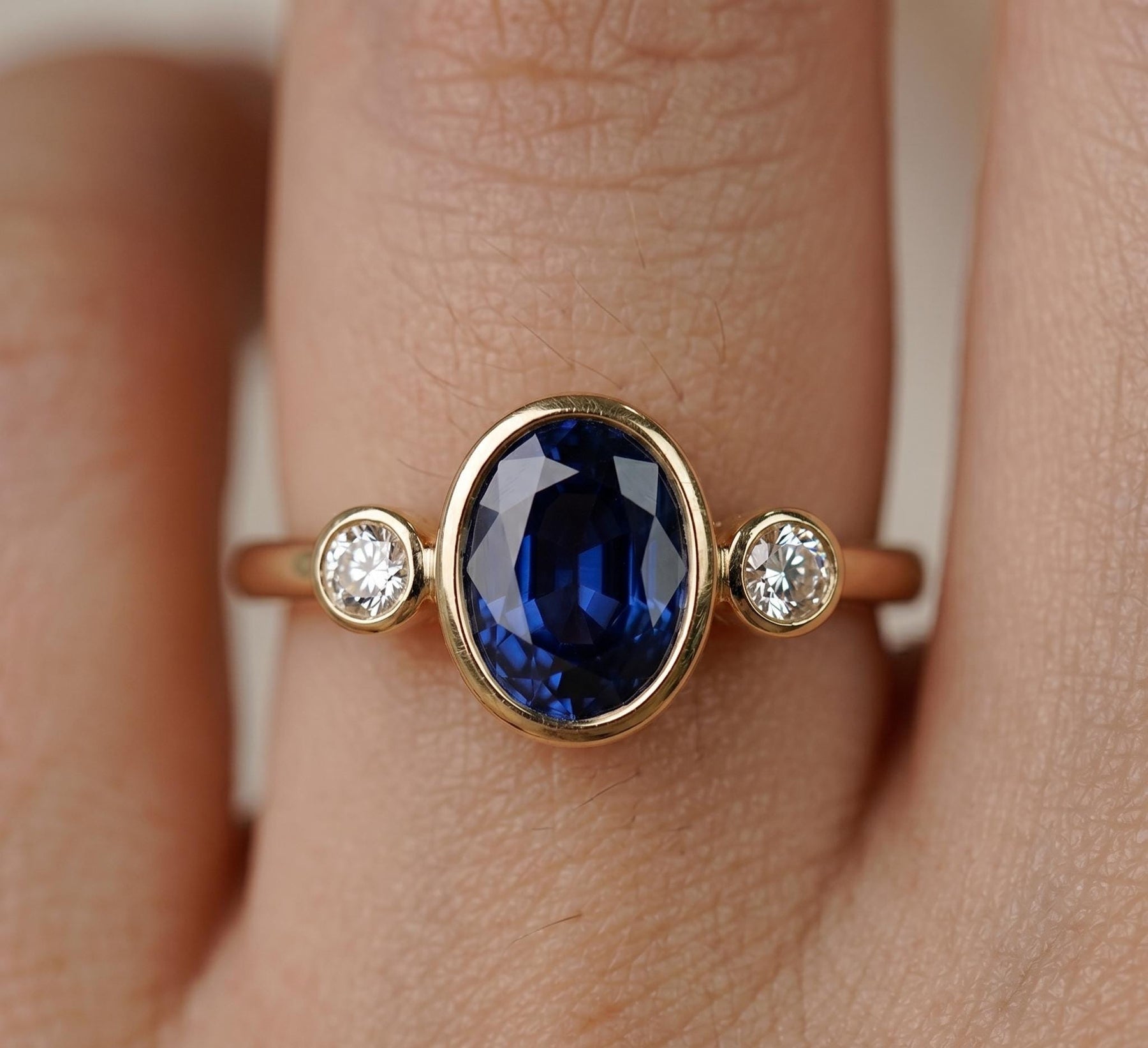 2 CT Blue Oval Cut Lab Engagement Ring, 14K Solid Gold Bezel Ring, Solitaire Ring, Three Stone Ring, Proposal Ring, Promise Ring