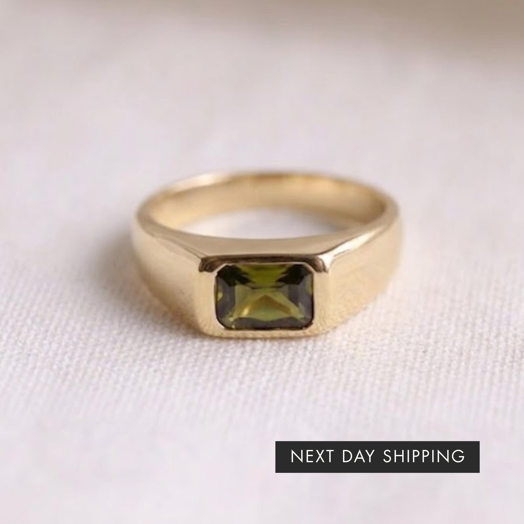 Emerald Cut Yellow Green Peridot Mens Peridot Mens Wedding Band Diamond Moon Star Inner Engraved Band Anniversary Gift For Him Size 7 US