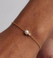 Freshwater Pearl with Diamond Bead Bracelet, Bridal Diamond Bracelets, Silver Women Bracelet, Bridesmaids Gifts, Wedding Gifts for Her