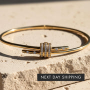 Solid Gold Bangle Bracelet for Women, Round Cut Diamond Bracelet Bangle, Gold Latch Bracelet, Diamond Bangle Bracelet, Gift For Her, 7 inch